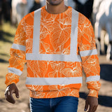 Hi Vis Long Sleeve Shirt Reflective Tapes Orange Neon Flowers Custom Name Safety Workwear For Workers, Truckers, Operators