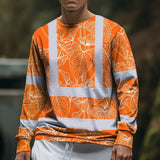 Hi Vis Long Sleeve Shirt Reflective Tapes Orange Neon Flowers Custom Name Safety Workwear For Workers, Truckers, Operators