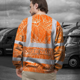 Hi Vis Long Sleeve Shirt Reflective Tapes Orange Neon Flowers Custom Name Safety Workwear For Workers, Truckers, Operators