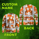 Hi Vis Long Sleeve Shirt Reflective Tapes Orange Neon Flowers Custom Name Safety Workwear For Workers, Truckers, Operators