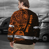 Hi Vis Long Sleeve Shirt Reflective Tapes Orange Neon Hawaiian Polynesian Tribal Custom Name