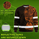 Hi Vis Long Sleeve Shirt Reflective Tapes Orange Neon Hawaiian Polynesian Tribal Custom Name