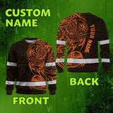 Hi Vis Long Sleeve Shirt Reflective Tapes Orange Neon Hawaiian Polynesian Tribal Custom Name
