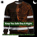 Hi Vis Long Sleeve Shirt Reflective Tapes Orange Neon Hawaiian Polynesian Tribal Custom Name