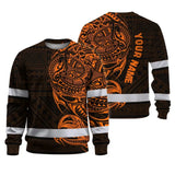 Hi Vis Long Sleeve Shirt Reflective Tapes Orange Neon Hawaiian Polynesian Tribal Custom Name