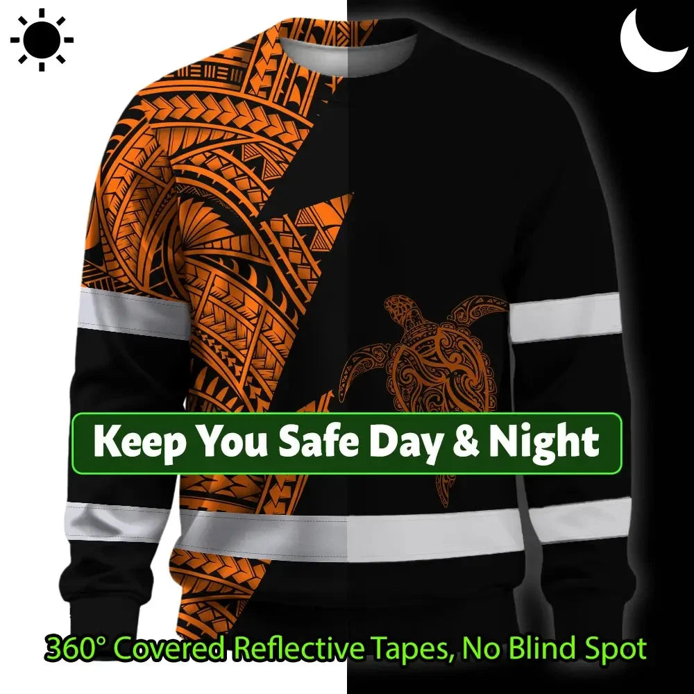 Hi Vis Long Sleeve Shirt Reflective Tapes Orange Neon Turtle Hawaii Custom Name
