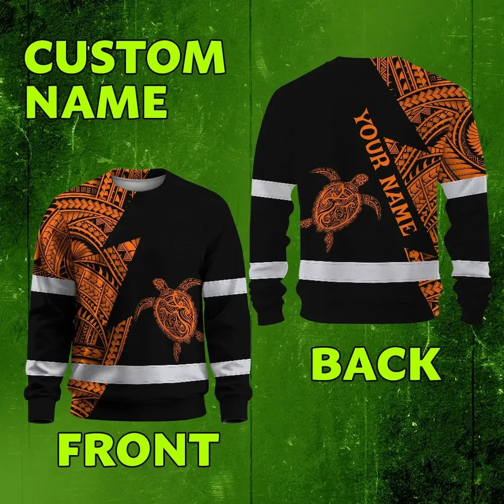 Hi Vis Long Sleeve Shirt Reflective Tapes Orange Neon Turtle Hawaii Custom Name