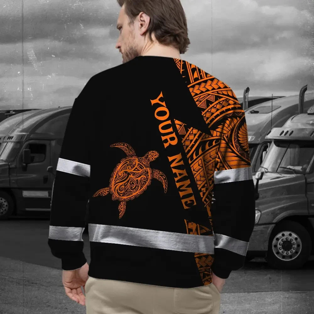 Hi Vis Long Sleeve Shirt Reflective Tapes Orange Neon Turtle Hawaii Custom Name