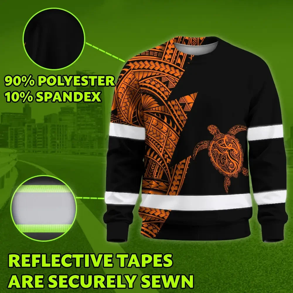 Hi Vis Long Sleeve Shirt Reflective Tapes Orange Neon Turtle Hawaii Custom Name