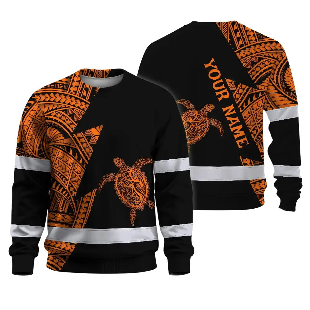 Hi Vis Long Sleeve Shirt Reflective Tapes Orange Neon Turtle Hawaii Custom Name