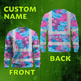 Hi Vis Long Sleeve Shirt Reflective Tapes Pink Neon And Blue Flowers Custom Name Safety Workwear For Workers, Truckers, Operators