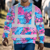 Hi Vis Long Sleeve Shirt Reflective Tapes Pink Neon And Blue Flowers Custom Name Safety Workwear For Workers, Truckers, Operators