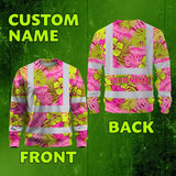 Hi Vis Long Sleeve Shirt Reflective Tapes Pink Neon And Lime Flowers Custom Name Safety Workwear For Workers, Truckers, Operators