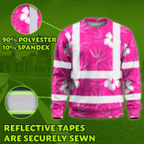 Hi Vis Long Sleeve Shirt Reflective Tapes Pink Neon Flowers Custom Name Safety Workwear For Workers, Truckers, Operators