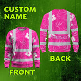 Hi Vis Long Sleeve Shirt Reflective Tapes Pink Neon Flowers Custom Name Safety Workwear For Workers, Truckers, Operators