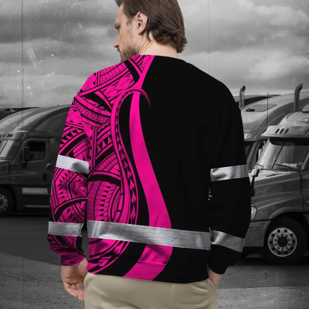 Hi Vis Long Sleeve Shirt Reflective Tapes Pink Neon Hawaii Custom Name