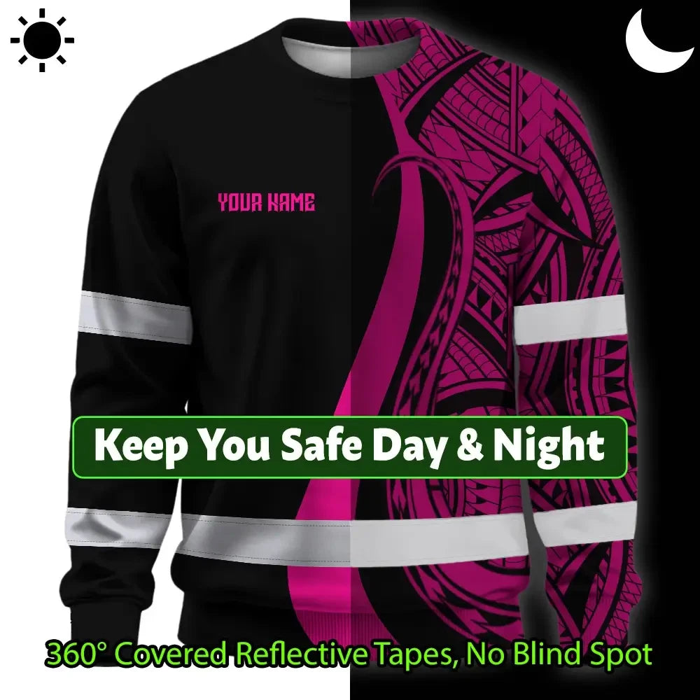 Hi Vis Long Sleeve Shirt Reflective Tapes Pink Neon Hawaii Custom Name