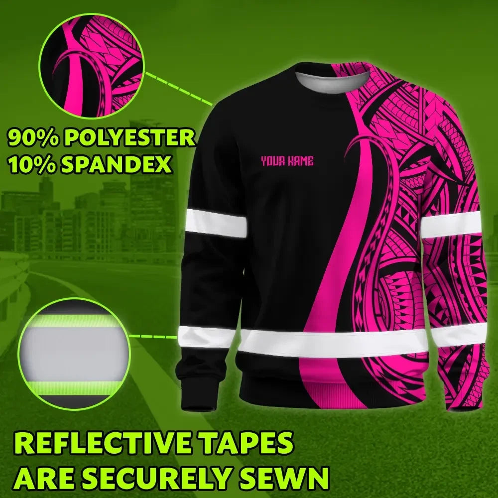 Hi Vis Long Sleeve Shirt Reflective Tapes Pink Neon Hawaii Custom Name