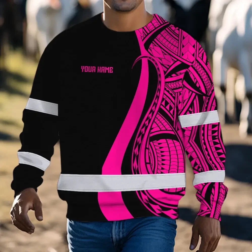 Hi Vis Long Sleeve Shirt Reflective Tapes Pink Neon Hawaii Custom Name