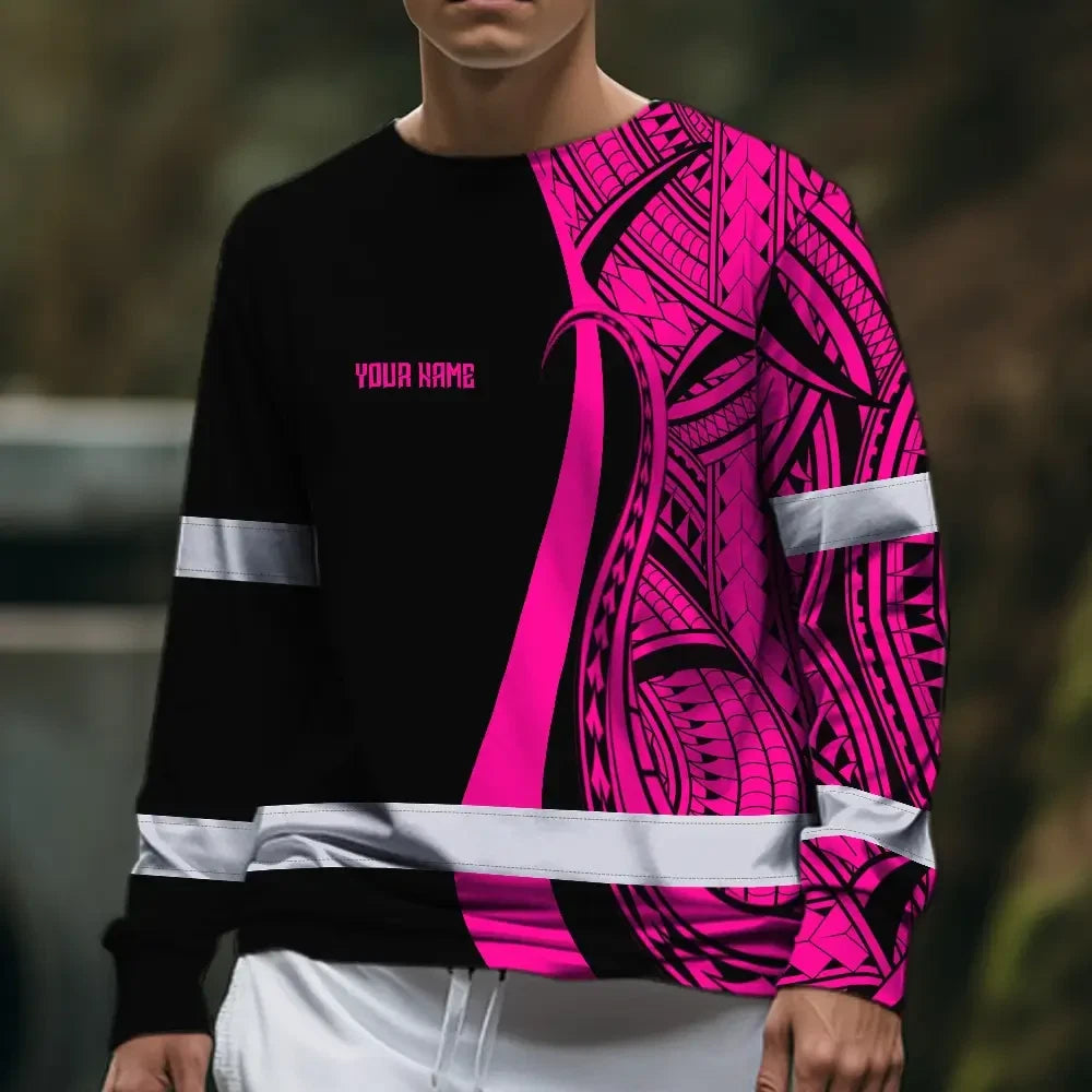 Hi Vis Long Sleeve Shirt Reflective Tapes Pink Neon Hawaii Custom Name
