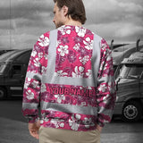 Hi Vis Long Sleeve Shirt Reflective Tapes Pink Violet Flowers Custom Name Safety Workwear For Workers, Truckers, Operators