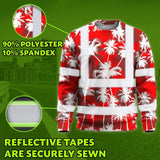 Hi Vis Long Sleeve Shirt Reflective Tapes Red Neon Flowers Custom Name Safety Workwear For Workers, Truckers, Operators