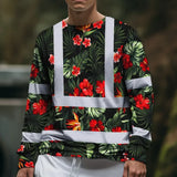 Hi Vis Long Sleeve Shirt Reflective Tapes Red Neon Flowers Custom Name Safety Workwear For Workers, Truckers, Operators