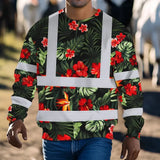 Hi Vis Long Sleeve Shirt Reflective Tapes Red Neon Flowers Custom Name Safety Workwear For Workers, Truckers, Operators