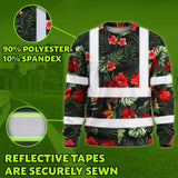 Hi Vis Long Sleeve Shirt Reflective Tapes Red Neon Flowers Custom Name Safety Workwear For Workers, Truckers, Operators