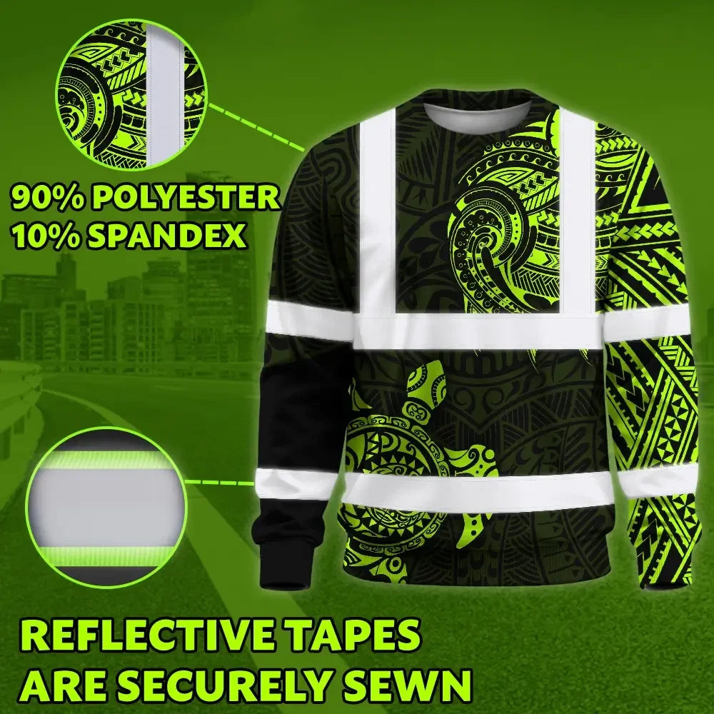 Hi Vis Long Sleeve Shirt Reflective Tapes Sea Turtle Hawaiian Polynesian Tribal Custom Name