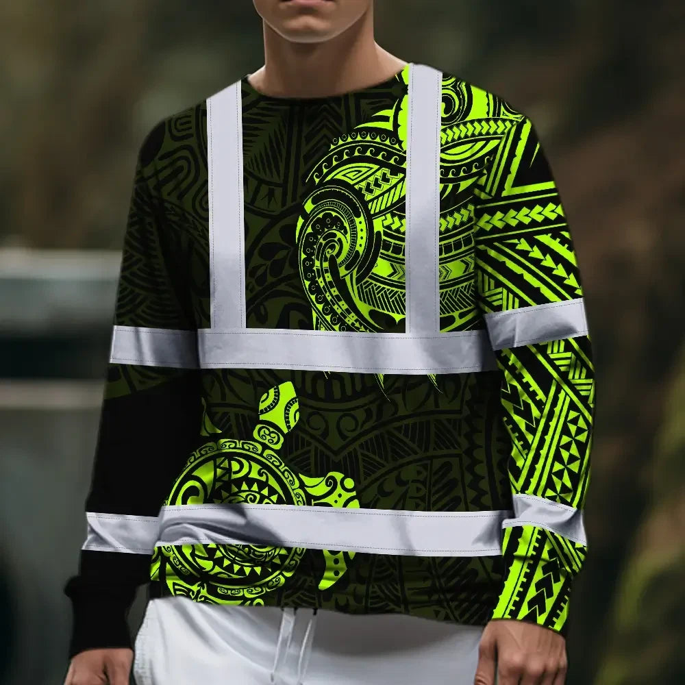 Hi Vis Long Sleeve Shirt Reflective Tapes Sea Turtle Hawaiian Polynesian Tribal Custom Name