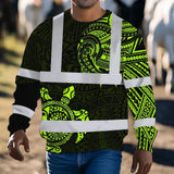 Hi Vis Long Sleeve Shirt Reflective Tapes Sea Turtle Hawaiian Polynesian Tribal Custom Name