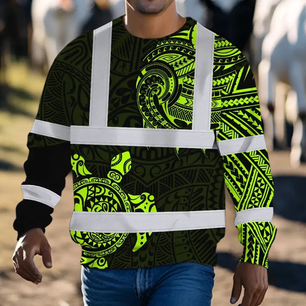 Hi Vis Long Sleeve Shirt Reflective Tapes Sea Turtle Hawaiian Polynesian Tribal Custom Name