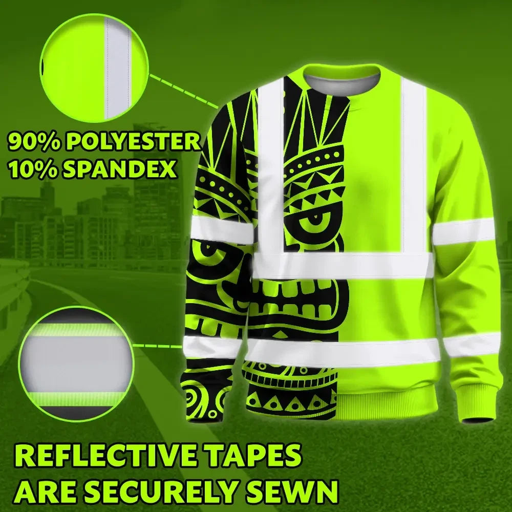 Hi Vis Long Sleeve Shirt Reflective Tapes TiKi Hawaiian Polynesian Tribal Custom Name