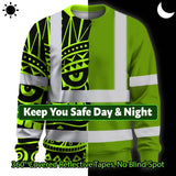 Hi Vis Long Sleeve Shirt Reflective Tapes TiKi Hawaiian Polynesian Tribal Custom Name