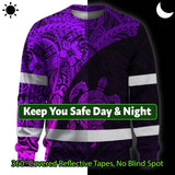 Hi Vis Long Sleeve Shirt Reflective Tapes Violet Neon Turtle Hawaiian Polynesian Tribal