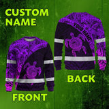 Hi Vis Long Sleeve Shirt Reflective Tapes Violet Neon Turtle Hawaiian Polynesian Tribal