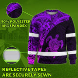 Hi Vis Long Sleeve Shirt Reflective Tapes Violet Neon Turtle Hawaiian Polynesian Tribal