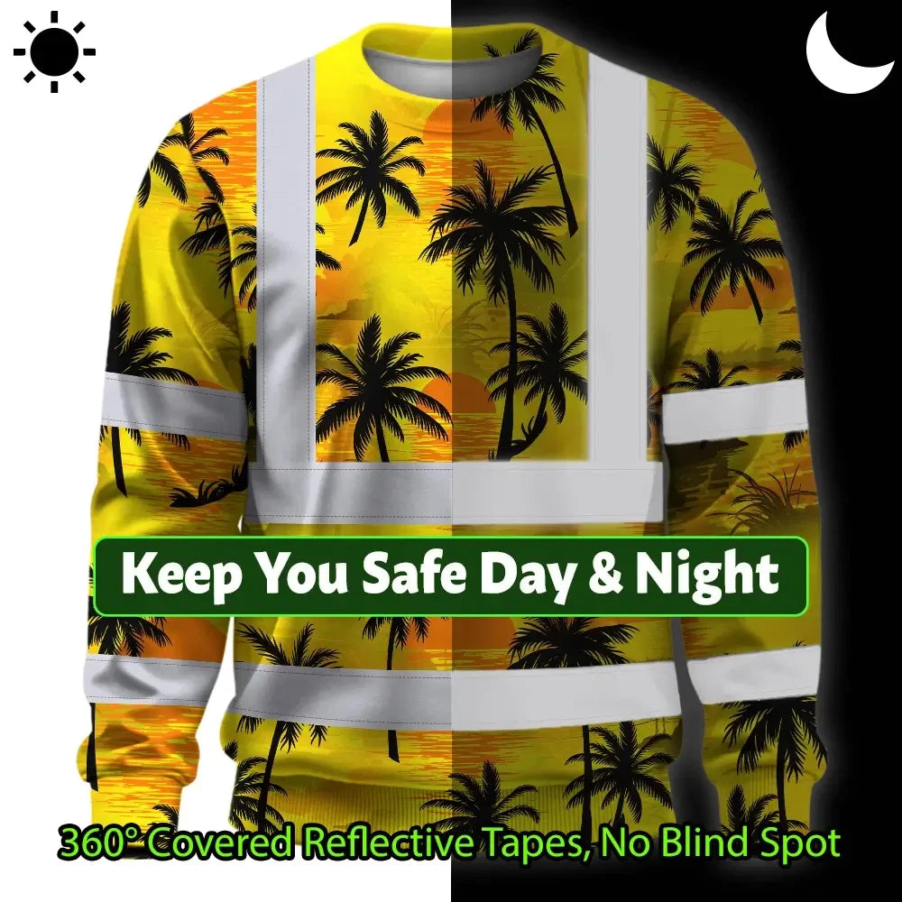 Hi Vis Long Sleeve Shirt Reflective Tapes Yellow Neon Flowers Custom Name