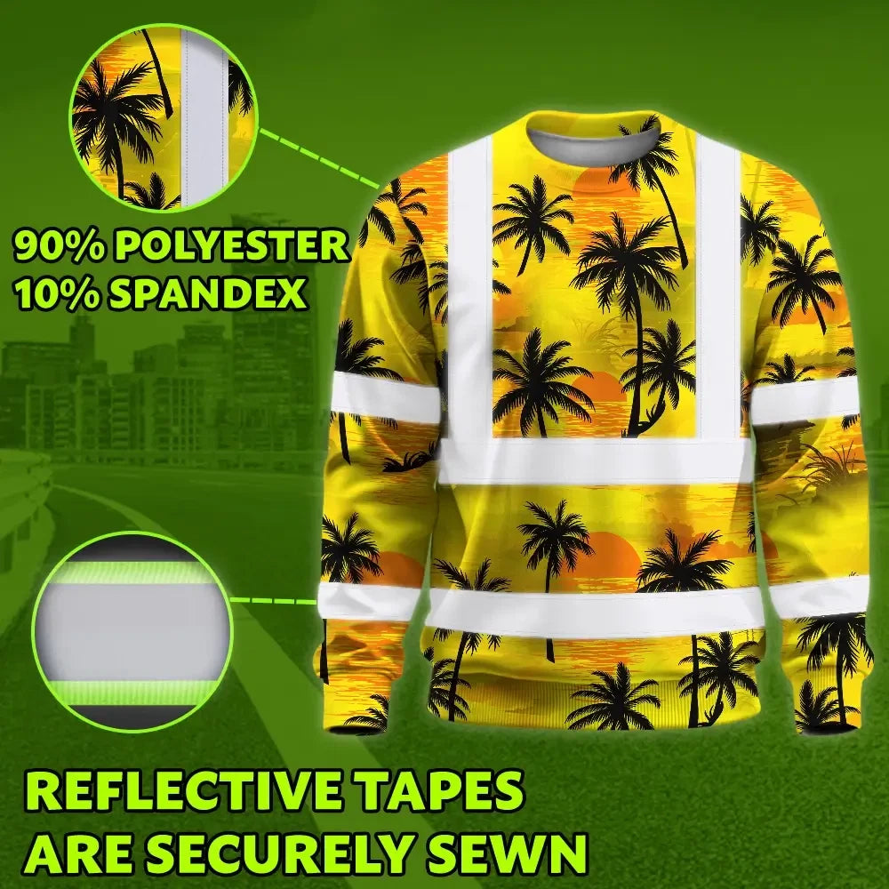 Hi Vis Long Sleeve Shirt Reflective Tapes Yellow Neon Flowers Custom Name