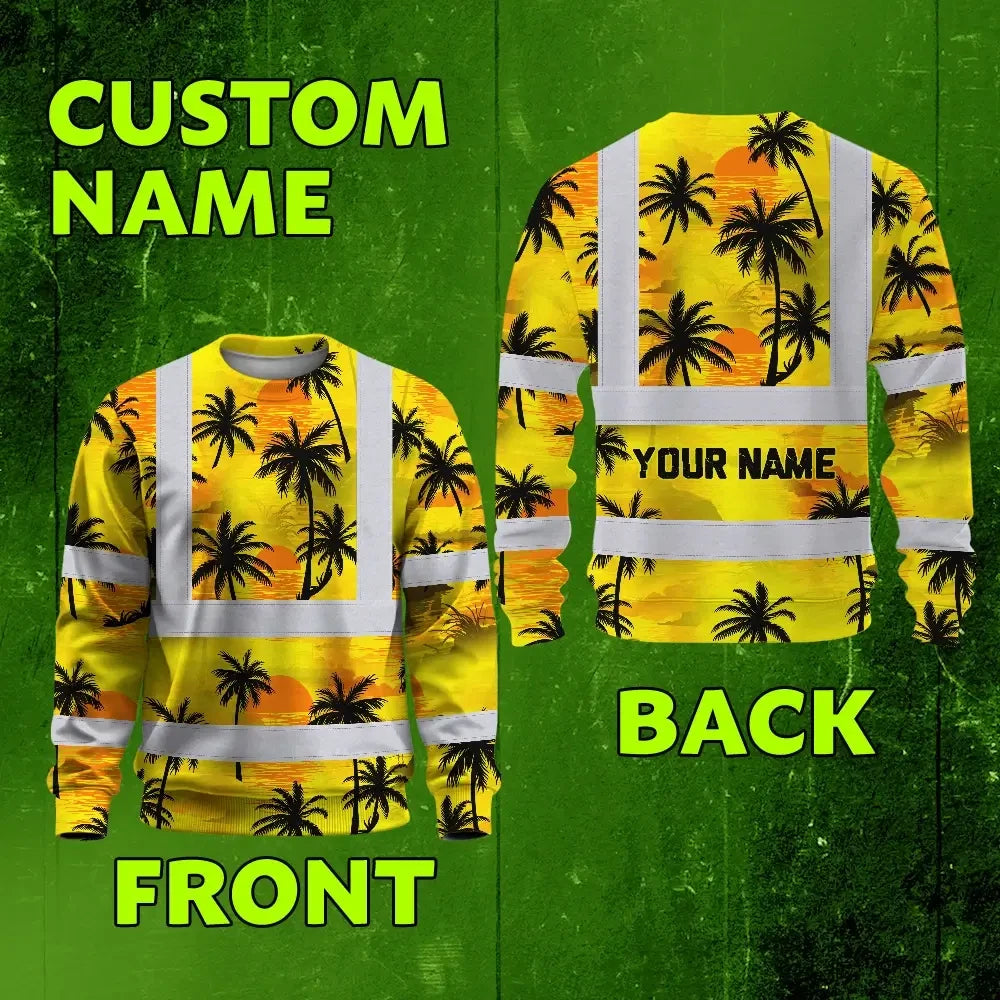 Hi Vis Long Sleeve Shirt Reflective Tapes Yellow Neon Flowers Custom Name