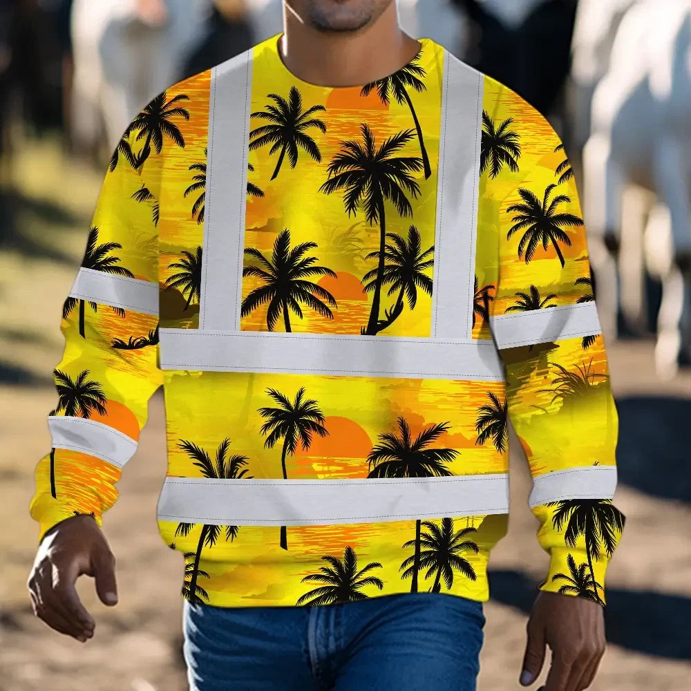 Hi Vis Long Sleeve Shirt Reflective Tapes Yellow Neon Flowers Custom Name