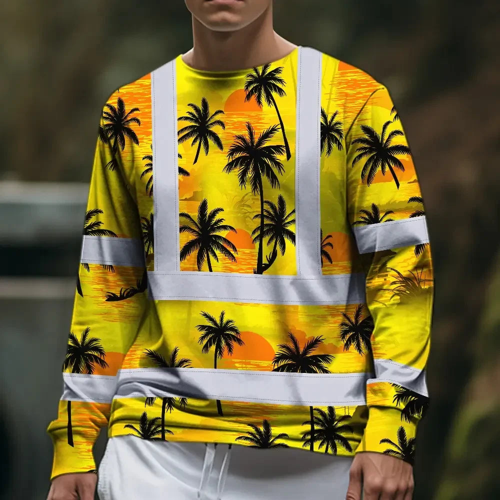 Hi Vis Long Sleeve Shirt Reflective Tapes Yellow Neon Flowers Custom Name
