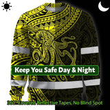 Hi Vis Long Sleeve Shirt Reflective Tapes Yellow Neon Hawaii Octopus Custom