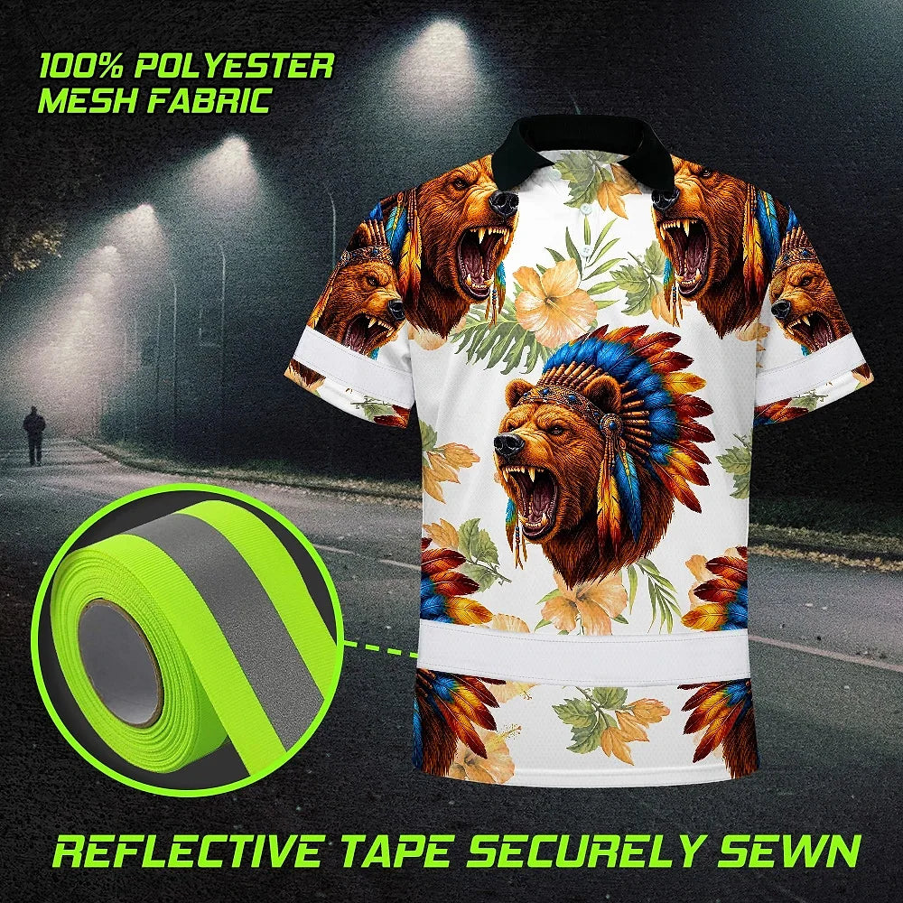 Hi Vis Polo Shirt Reflective Tapes Bear Native Custom Name Safety Workwear For Workers, Truckers, Operators