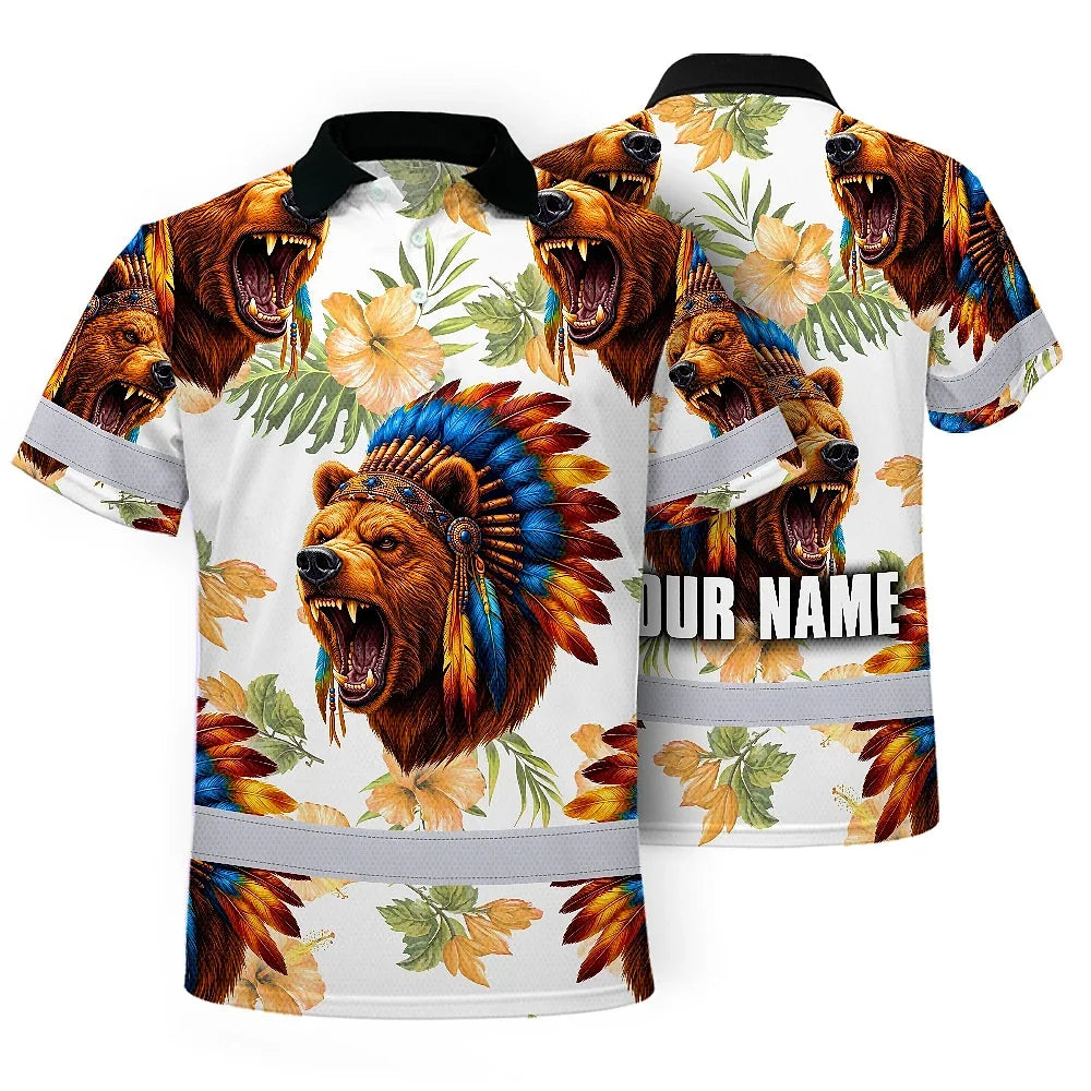 Hi Vis Polo Shirt Reflective Tapes Bear Native Custom Name Safety Workwear For Workers, Truckers, Operators