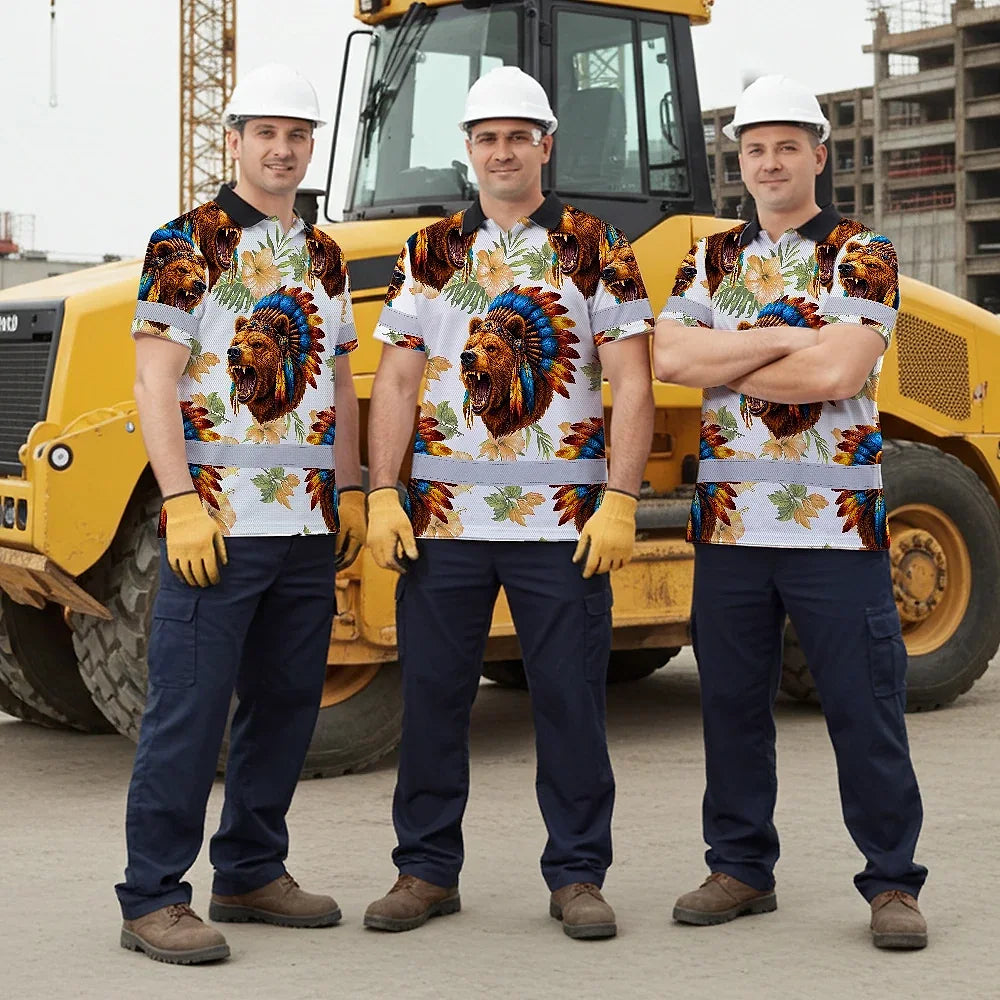 Hi Vis Polo Shirt Reflective Tapes Bear Native Custom Name Safety Workwear For Workers, Truckers, Operators