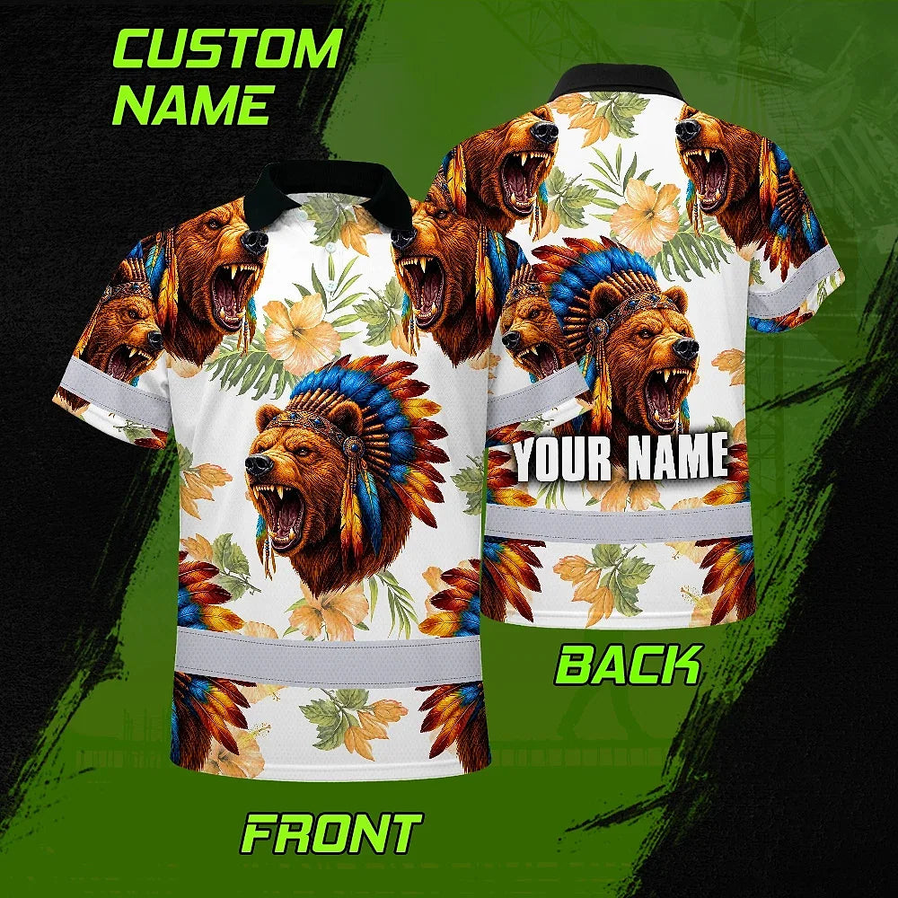Hi Vis Polo Shirt Reflective Tapes Bear Native Custom Name Safety Workwear For Workers, Truckers, Operators