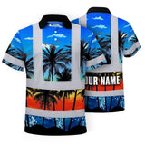 Hi Vis Polo Shirt Reflective Tapes Blue Coconut Tree Custom Name Safety Workwear For Workers, Truckers, Operators