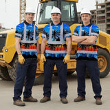 Hi Vis Polo Shirt Reflective Tapes Blue Coconut Tree Custom Name Safety Workwear For Workers, Truckers, Operators
